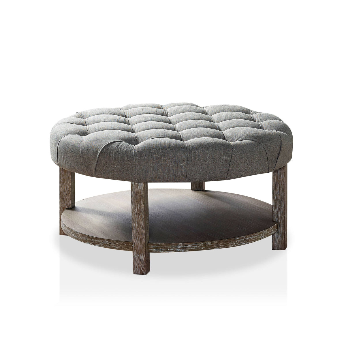 Dark Grey Round Button Tufted Ottoman Z267996