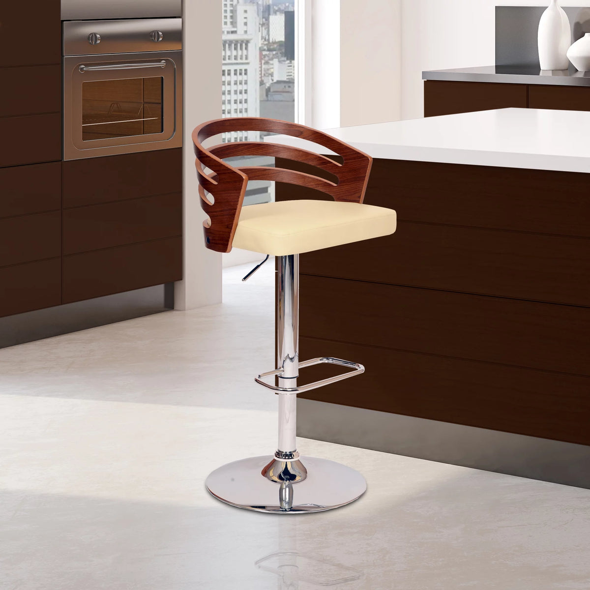 Cream Leather Swivel Barstool P7181