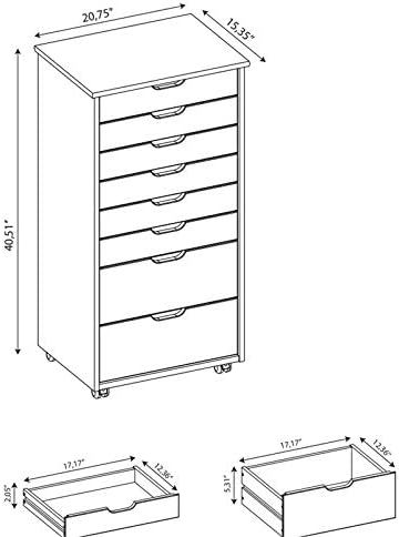 Black Eight Drawer Wood Rolling File Cabinet Storage Cart L889