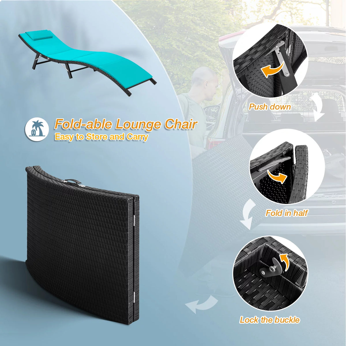 Blue Outdoor Chaise Lounge Chair Set F24232