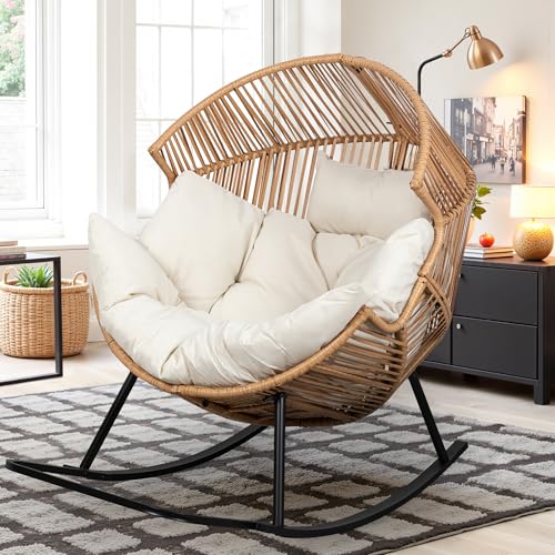 Oversized PE Rattan Wicker Rocking Egg Chair with Cushion T749