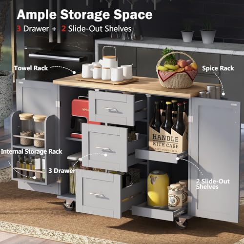 Black Kitchen Cart with Wood Drop-Leaf Countertop, 2 Drawers, Adjustable Shelf P1827
