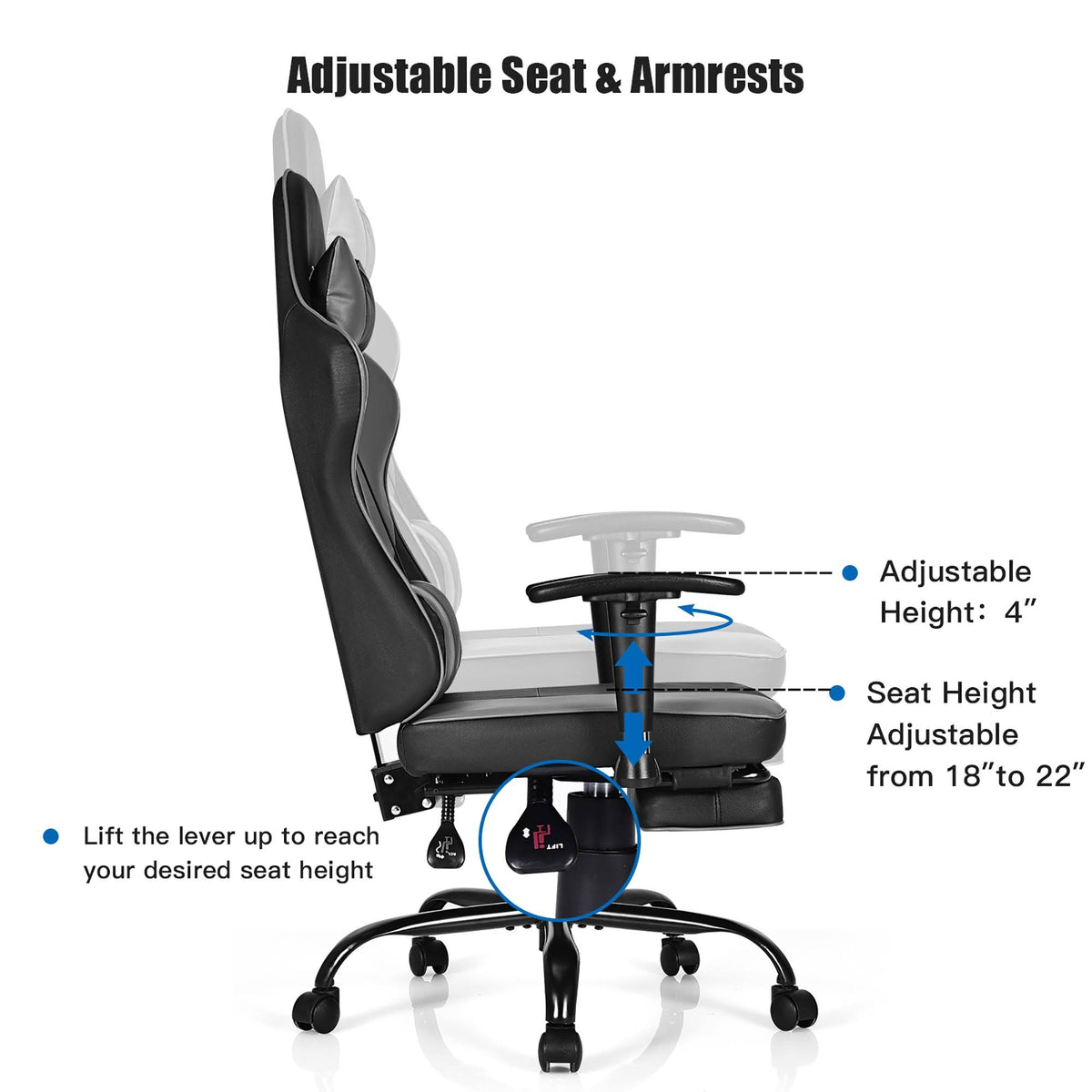 Black Gaming High Back Office Chair with Footrest H208669