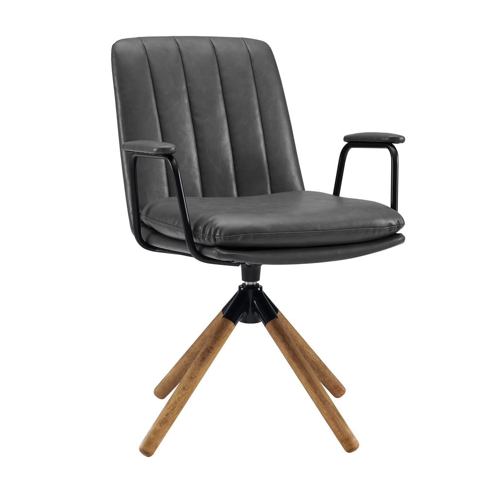 Gray Faux Leather Swivel Accent Chair with Oak Wood Legs S87634