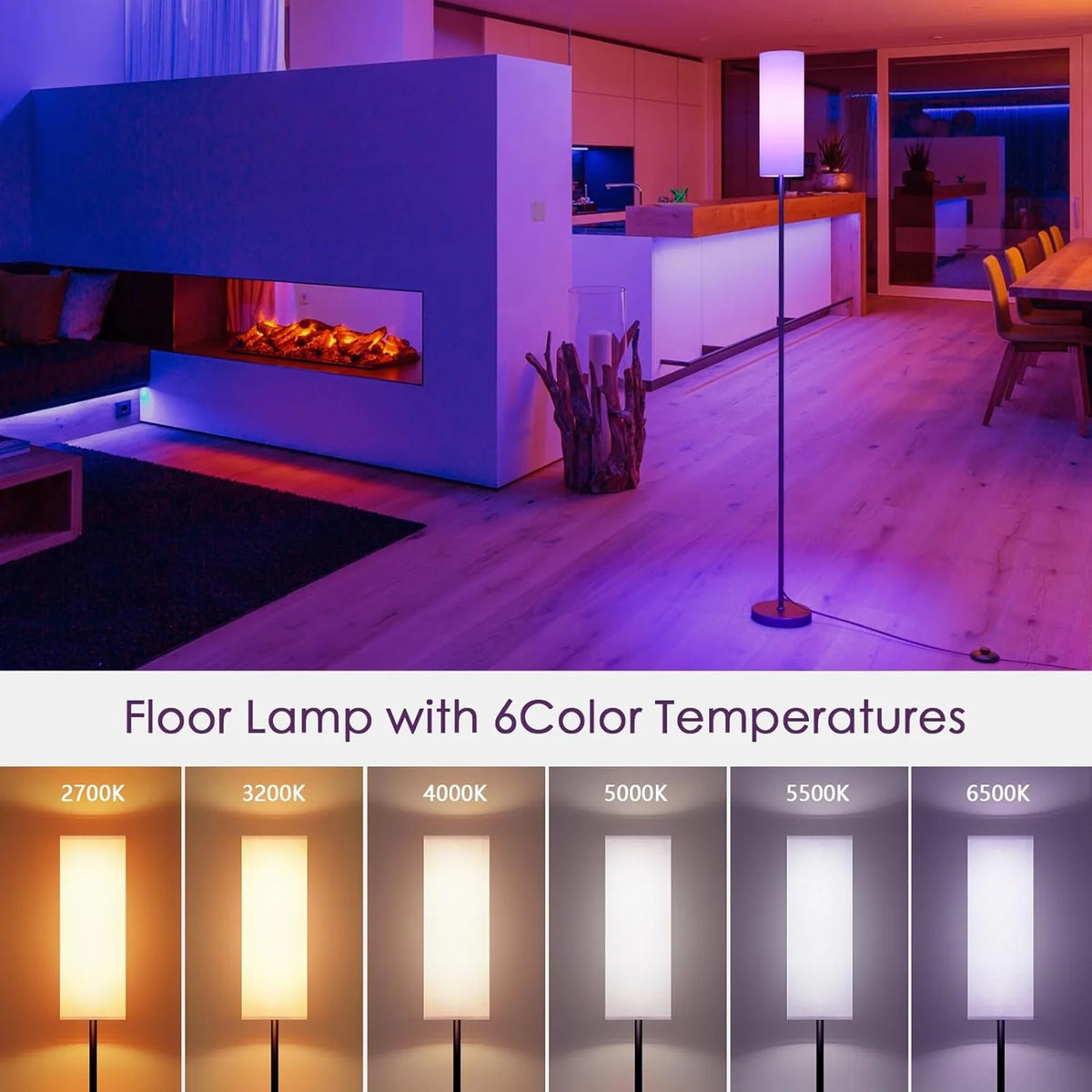 RGB Smart LED Floor Lamp with White Lampshade F557
