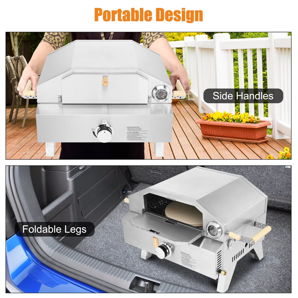 2-in-1 Portable Stainless Steel Pizza Oven and Propane Grill I5880