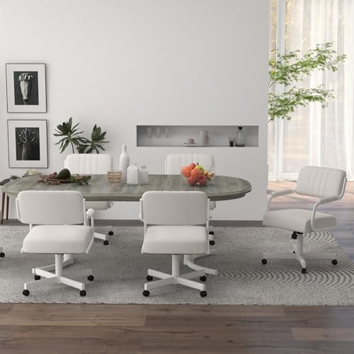 Set of Caster Swivel Tilt Dinning Chairs with Padded Armrest and Metal Frame V71899