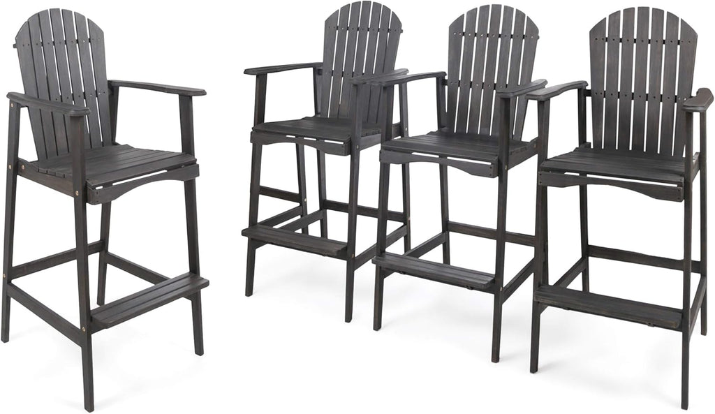 Dark Grey Acacia Wood Adirondack Barstools 4 Pcs Set J464879