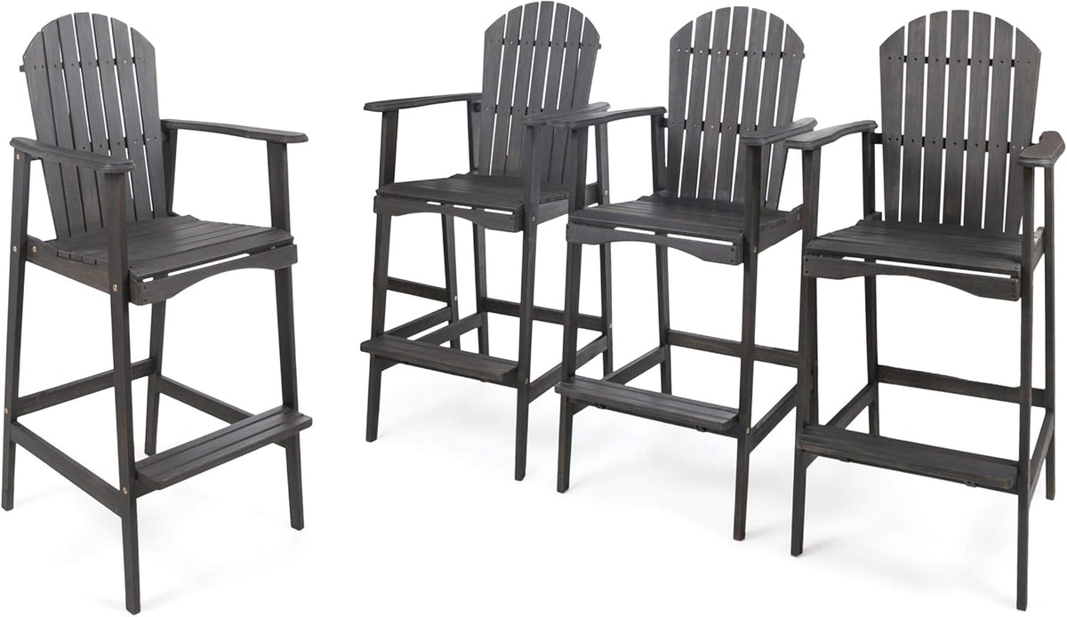 Dark Grey Acacia Wood Adirondack Barstools 4 Pcs Set J464879