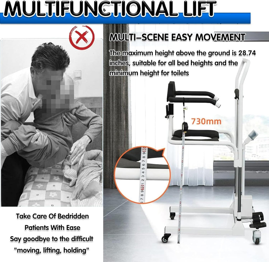 Electric Patient Lift Transfer Chair with 180° Split Seat and Bedpan J337