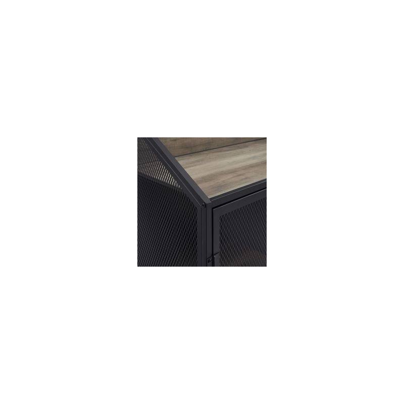 33 inch Grey Wash Bar Cabinet with Metal Mesh F25571