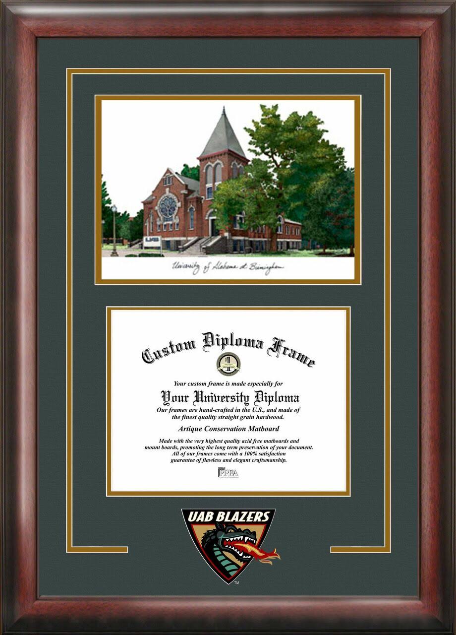 University of Alabama, Birmingham Diploma Frame with Campus Images Lithograph Y848