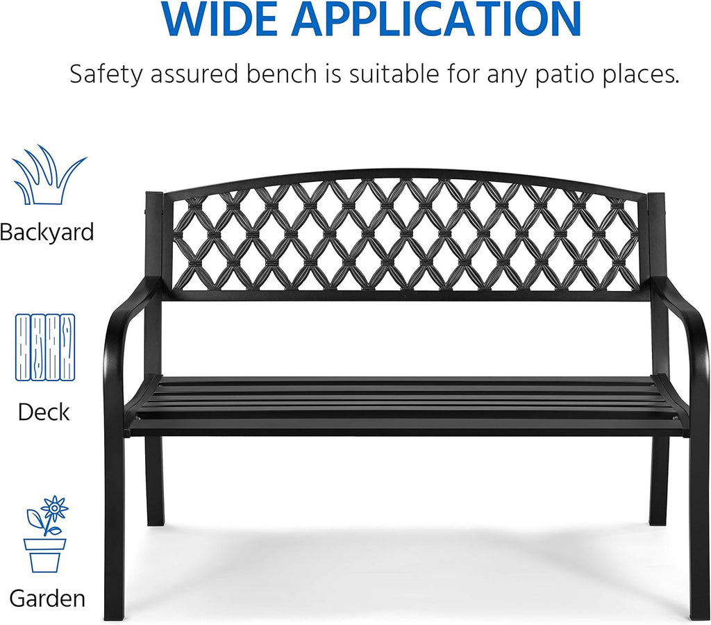 Black Cast Iron Steel Garden Bench with Armrests R967