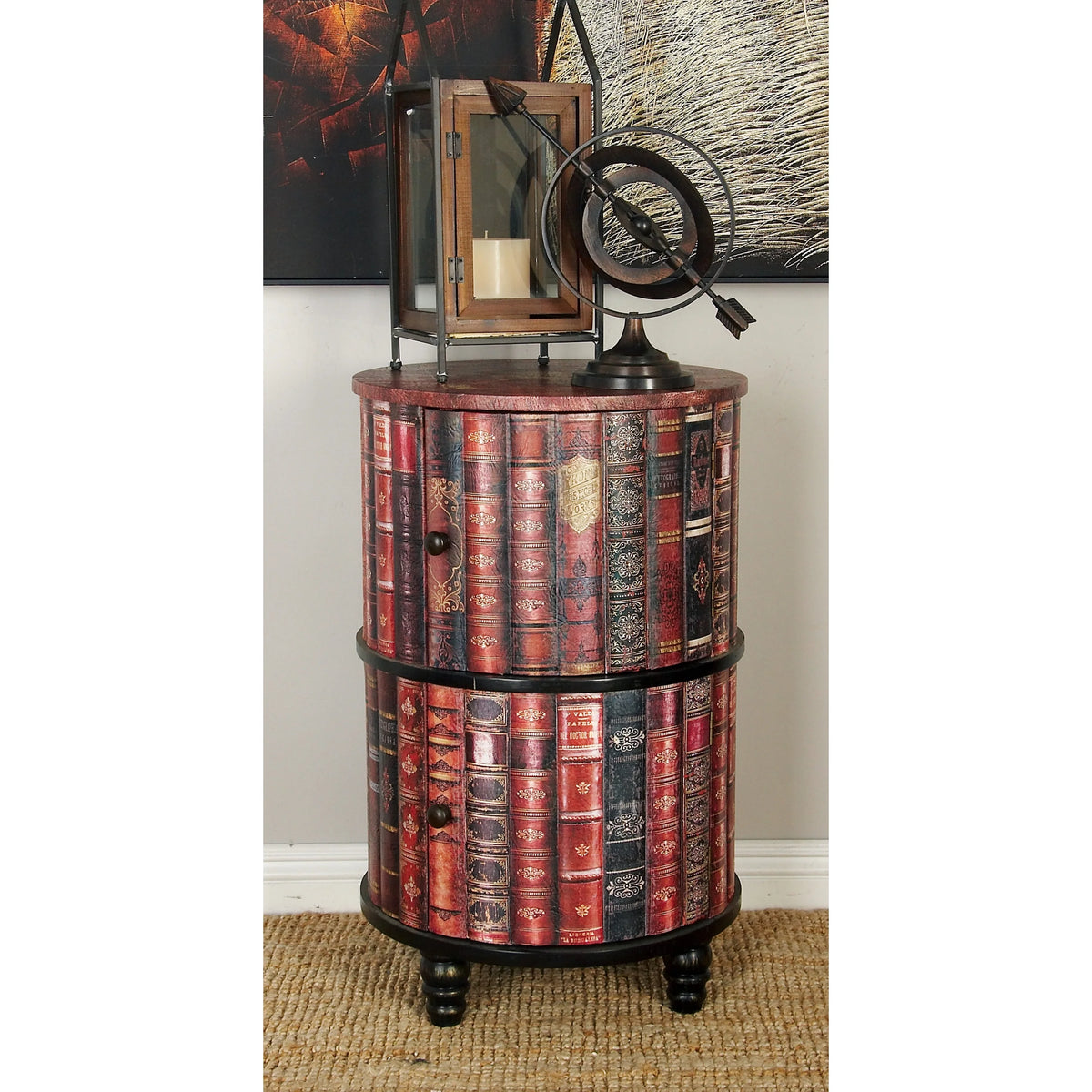 Red Wood Cabinet with Faux Leather Accents L70636