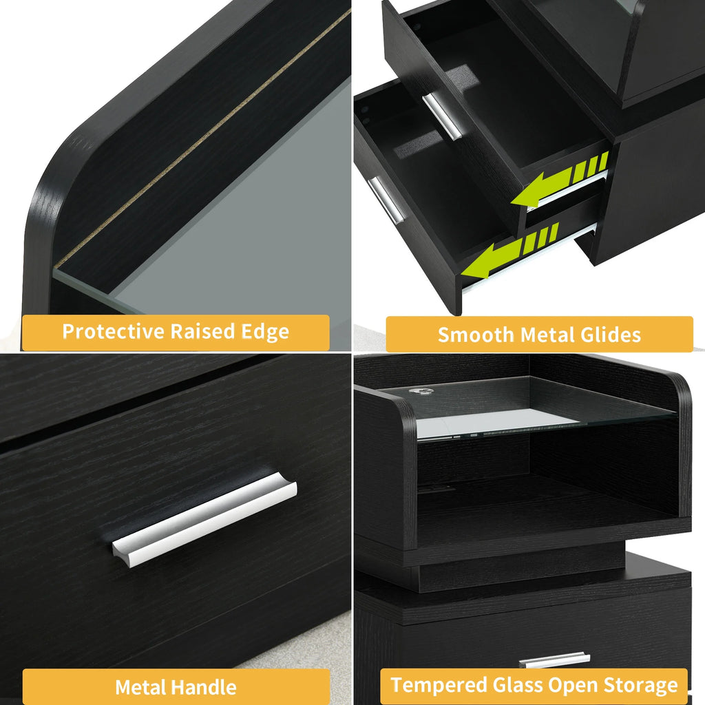 Black LED Nightstand with Charging Station B8570