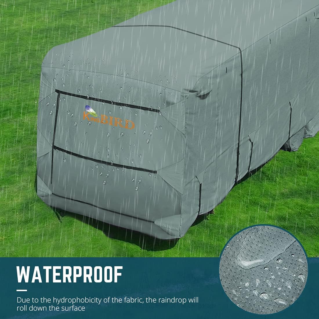 Extra-Thick 4 Layers Travel Trailer RV Cover with 2Pcs Extra Straps & 4 Tire Covers C540752