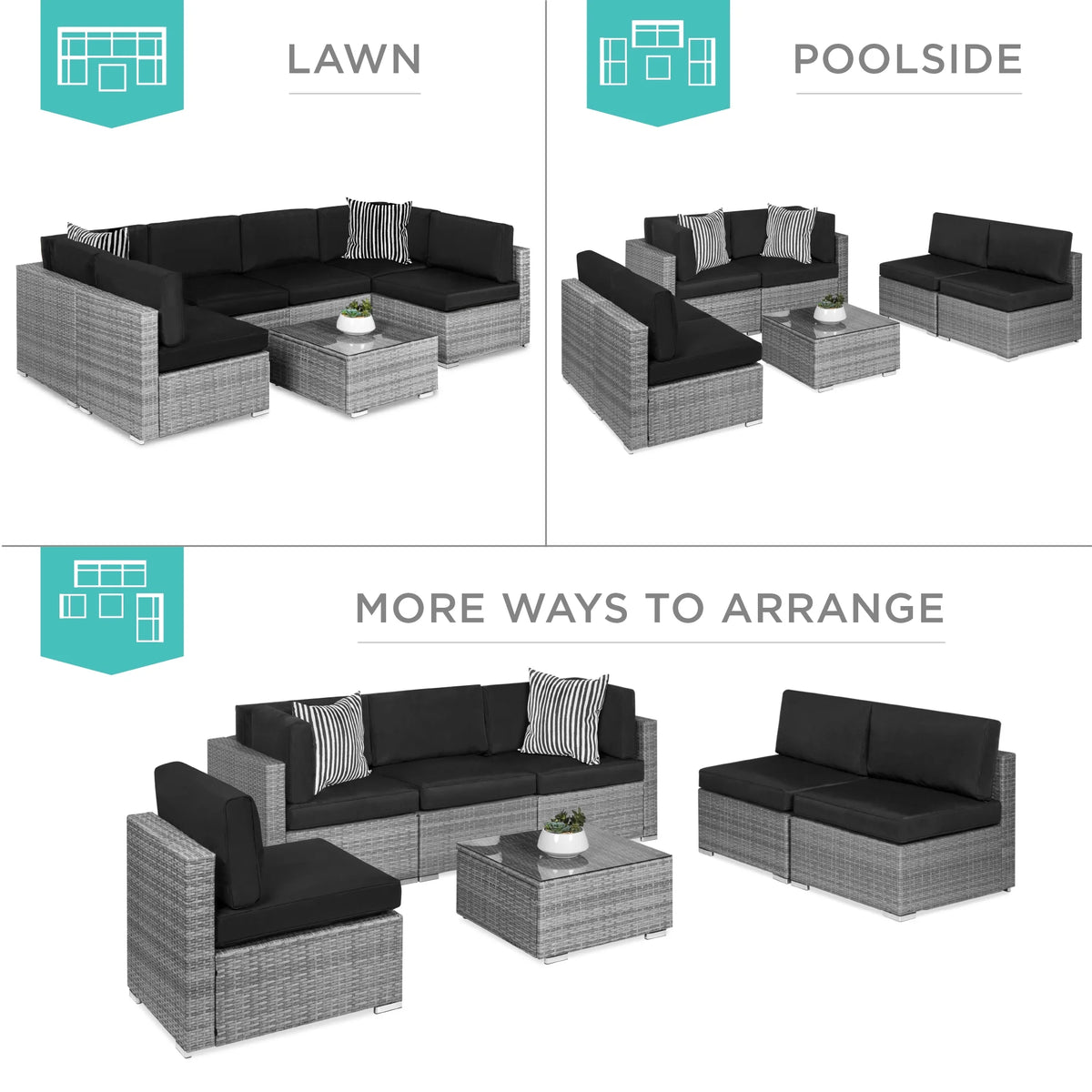 7 Piece Modular Outdoor Wicker Sectional Sofa M613