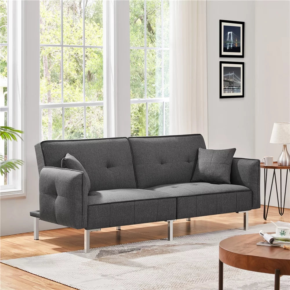 Black Fabric Covered Futon Sofa Bed with Adjustable Backrest E280
