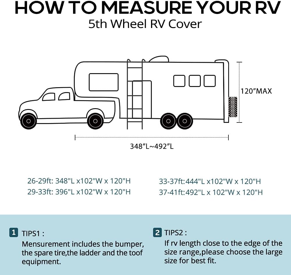 5th Wheel RV Cover with 2 Windproof Straps and 4 Tire Covers W62690