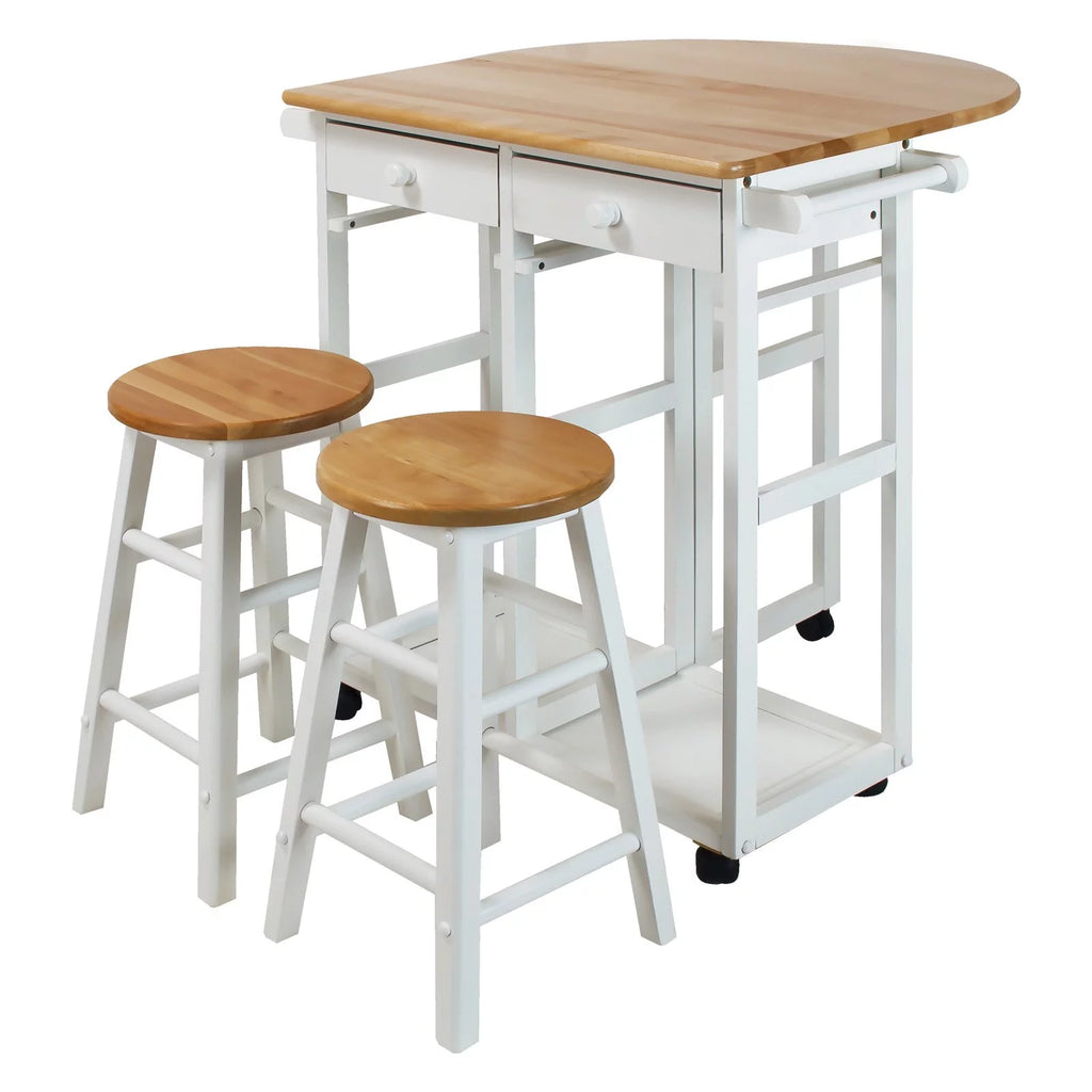 White Kitchen Cart with Drop-Leaf Table Q525