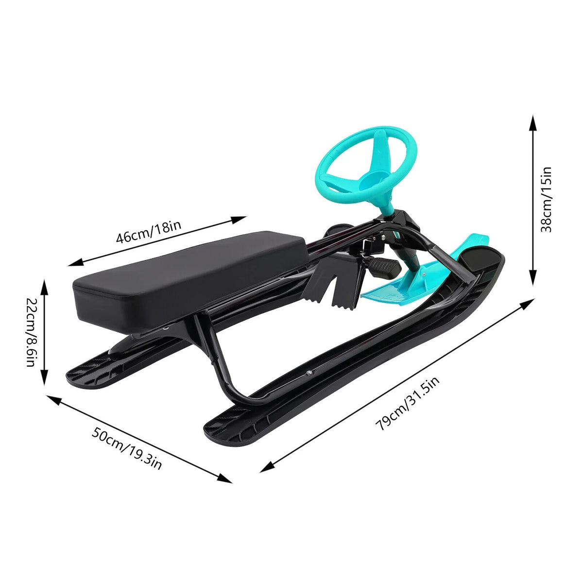 Green Kids Snow Racer Sled Twin Brakes Ski Slider Board 44.88*19.69*15in T775716