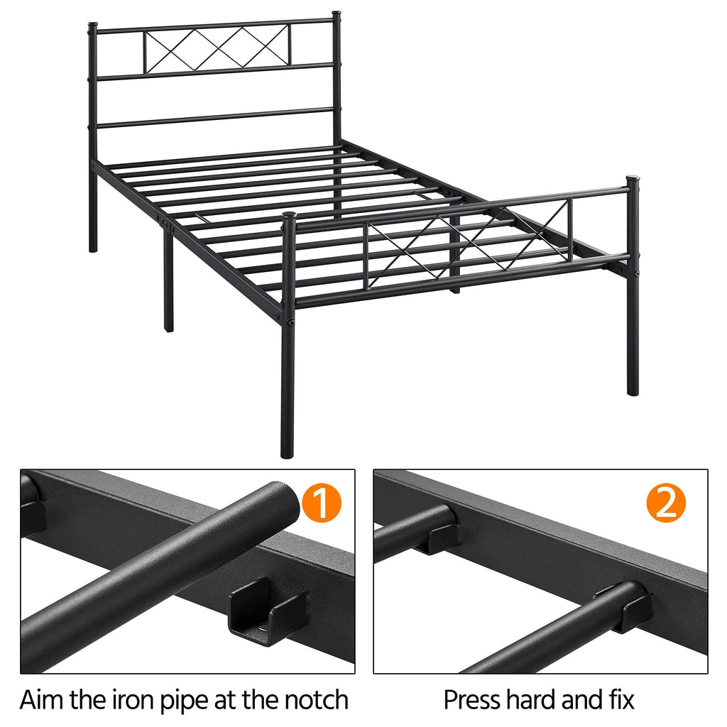 Black Twin Metal Platform Bed Frame with Headboard and Footboard T128