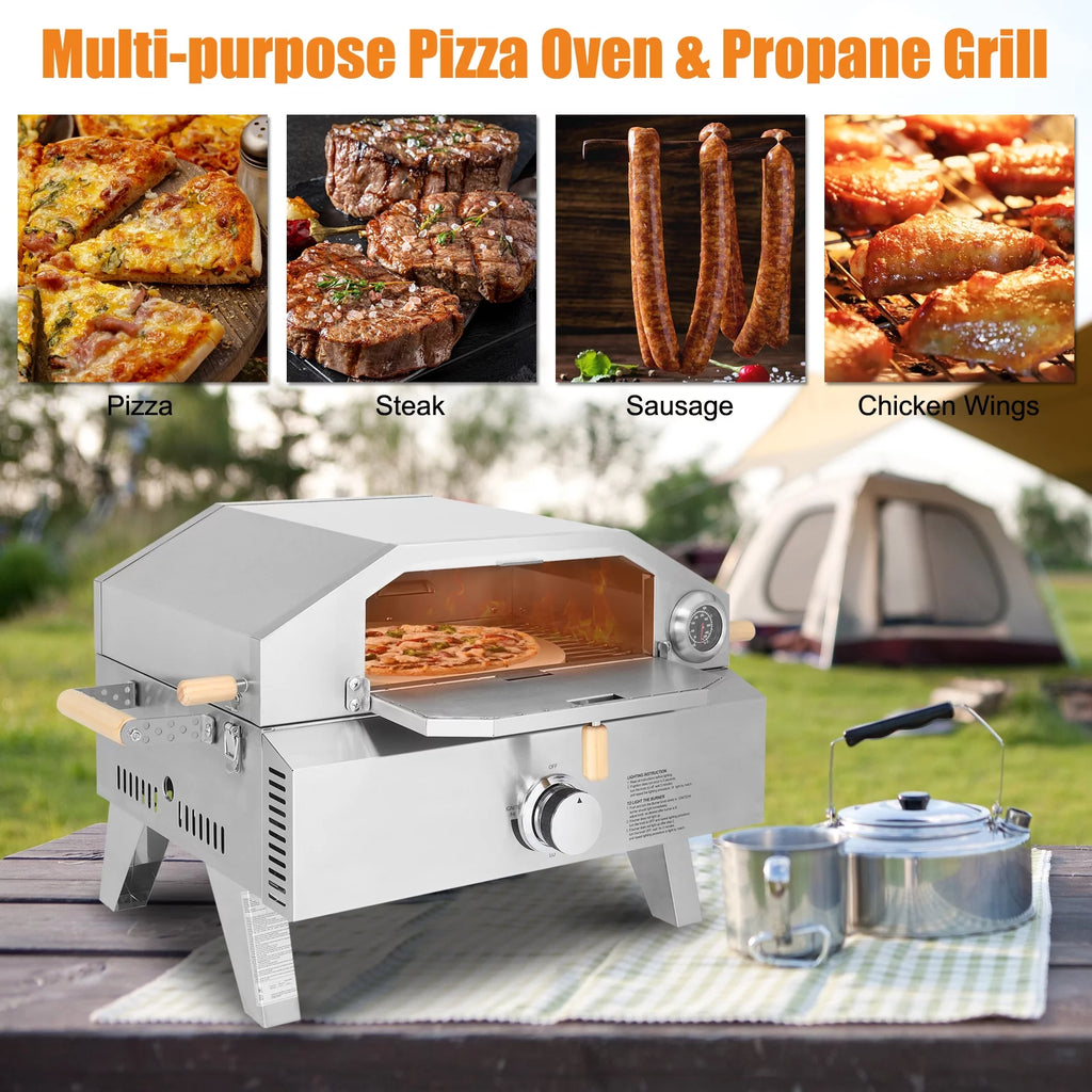 2-in-1 Portable Stainless Steel Pizza Oven and Propane Grill I5880