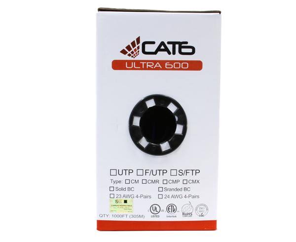 Cat6 Shielded Bulk Ethernet Cable, Riser CMR, Solid 24 AWG, 1000ft Black W584