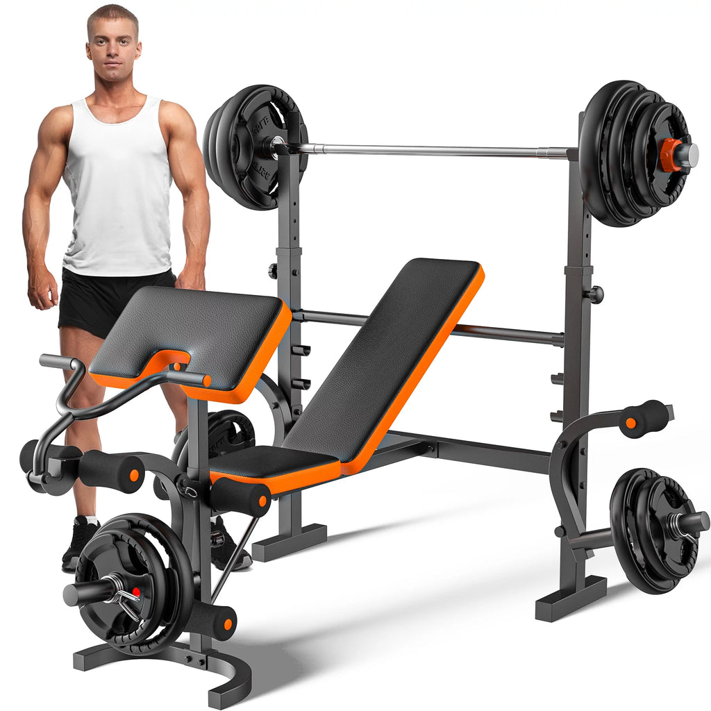 Adjustable Weight Bench with Barbell Rack and Leg Developer L3749