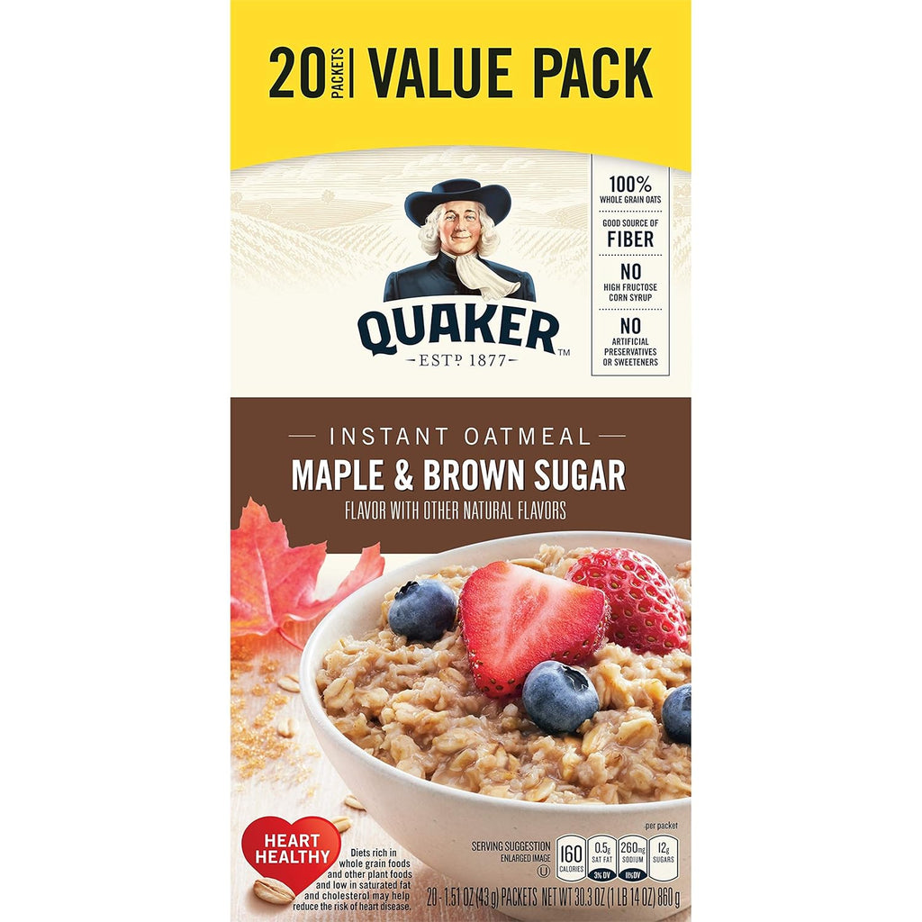 Maple & Brown Sugar Instant Oatmeal, 20 Count, 1.51 oz Packets R580846