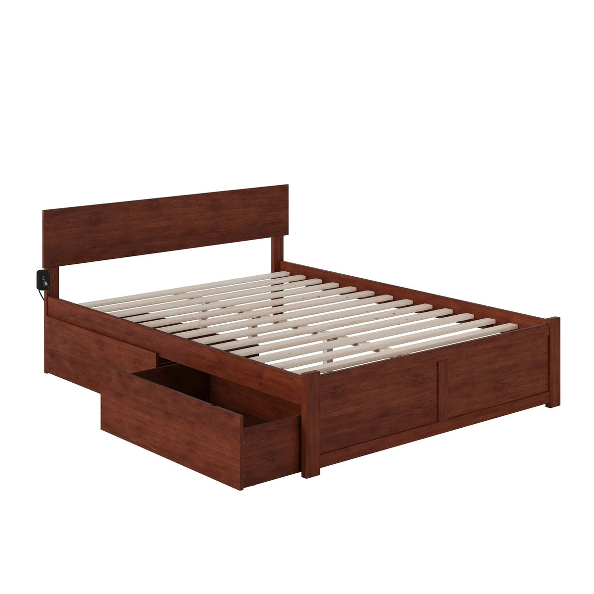 Queen Platform Bed with 2 Drawers in Walnut U30185