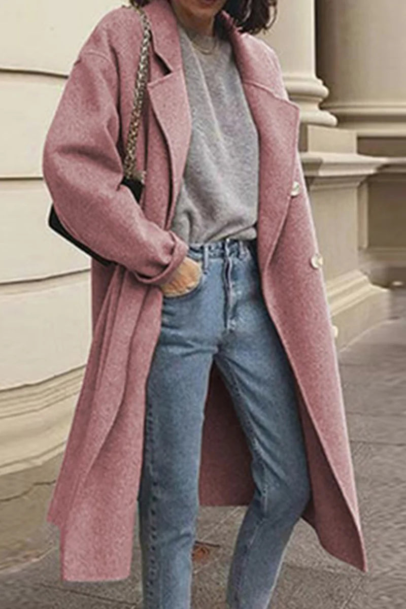 Solid Buckle Turndown Collar Outerwear O889069