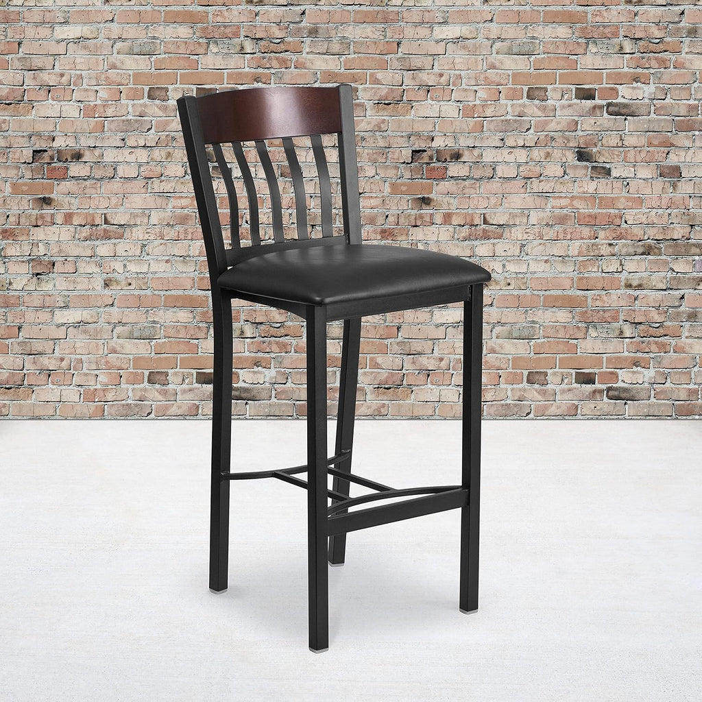 Black Metal and Walnut Wood Barstool with Black Vinyl Seat G85949