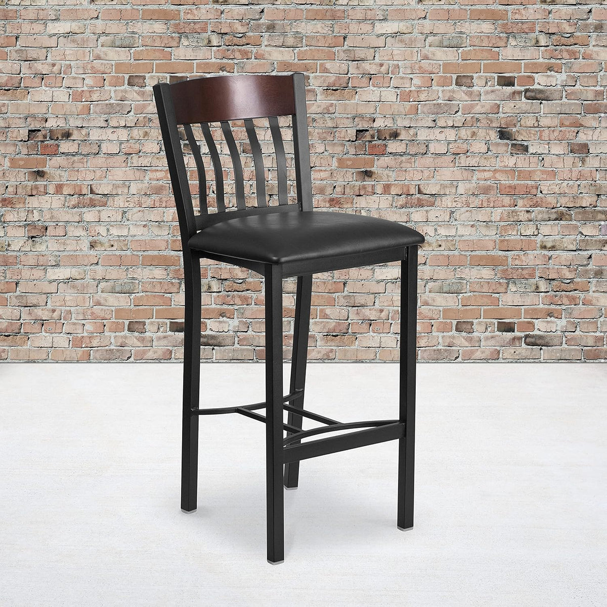 Black Metal and Walnut Wood Barstool with Black Vinyl Seat G85949