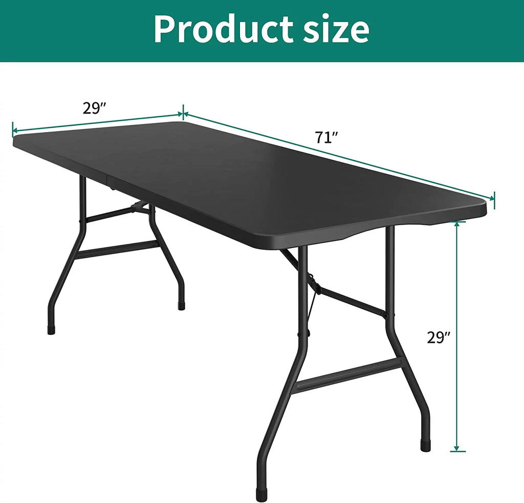 6ft Heavy-Duty Outdoor Folding Table with Carrying Handle, Black K63413