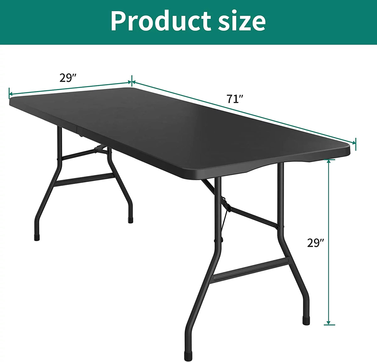 6ft Heavy-Duty Outdoor Folding Table with Carrying Handle, Black K63413