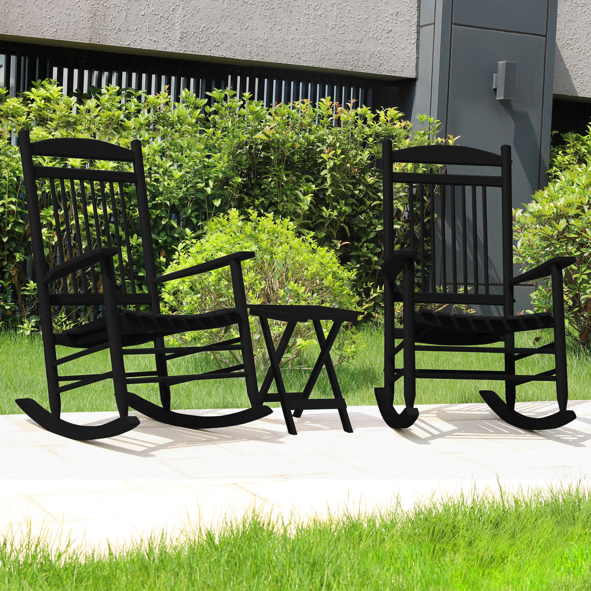 Black Wood Rocking Chair Set of 3 with Foldable Table N23580