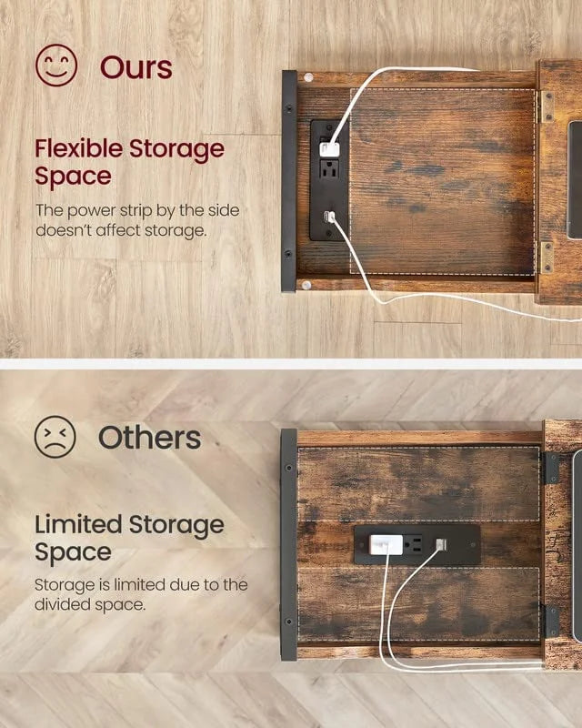 End Table with Charging Station and USB Ports Rustic Brown Black Y344