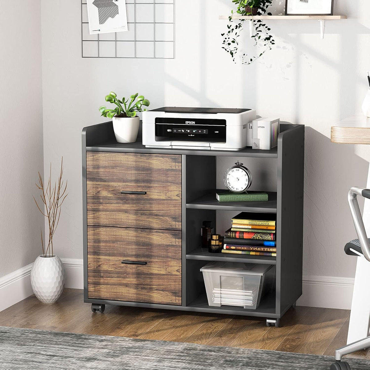 2-Drawer Mobile File Cabinet with 3 Open Shelves A56417