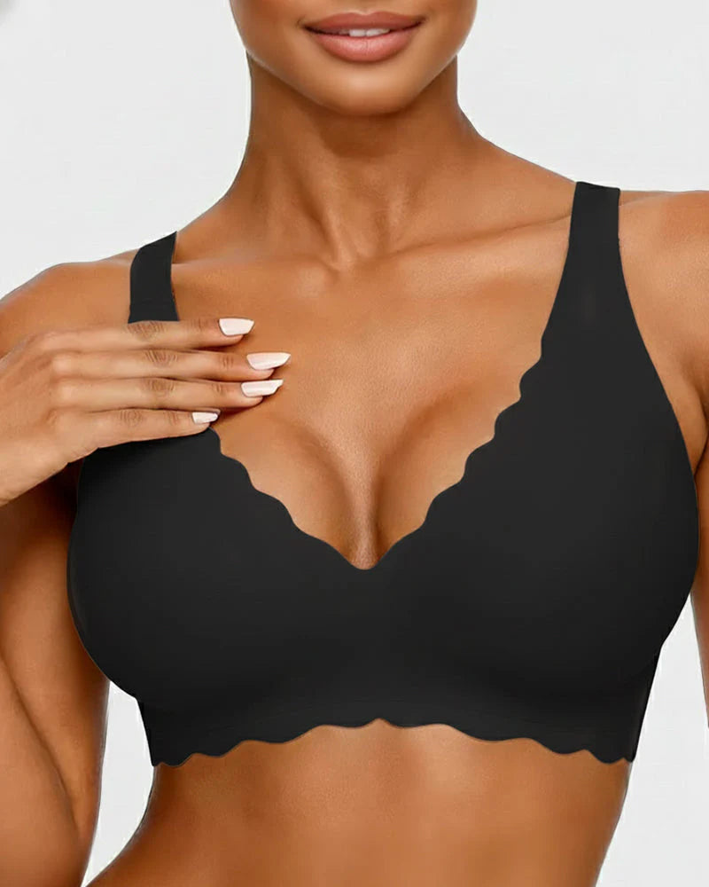 Wireless Bra with Scalloped Edge and Deep V Neckline R330