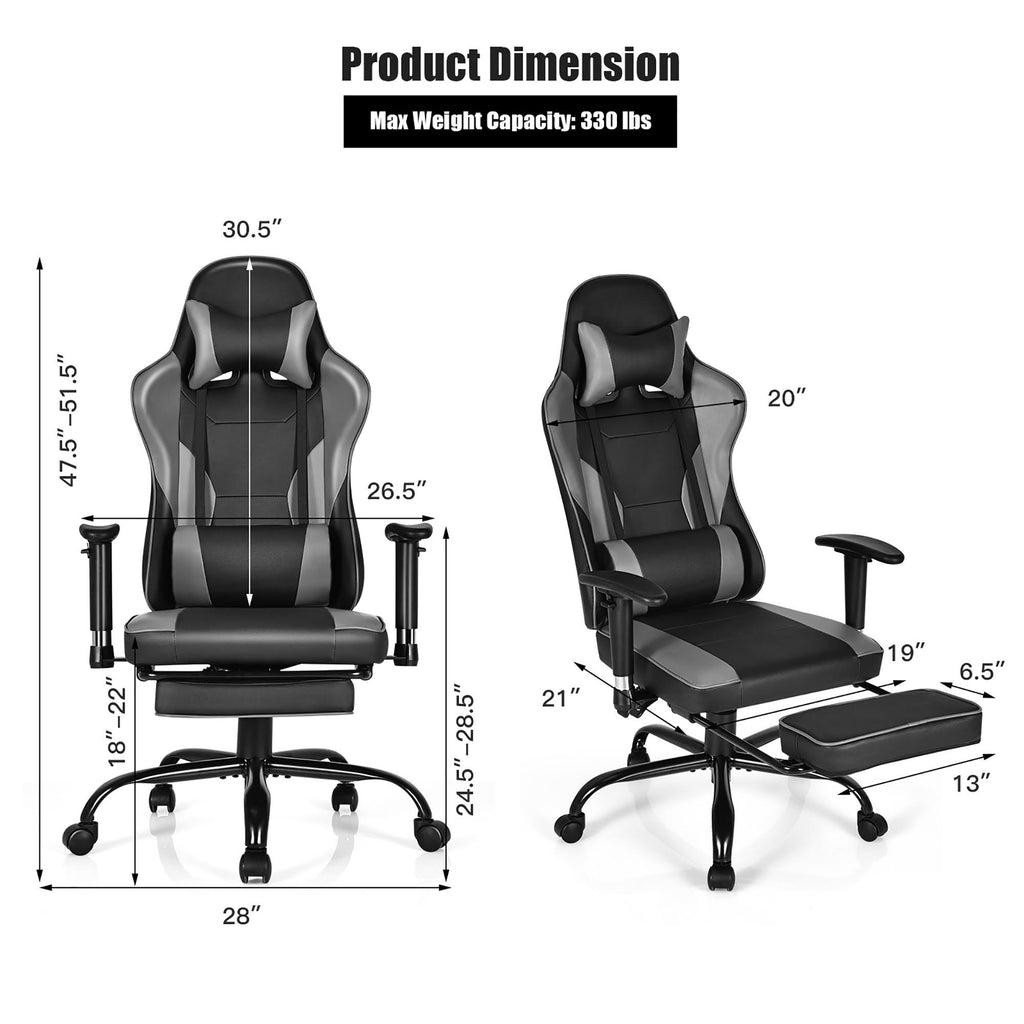 Black Gaming High Back Office Chair with Footrest H208669