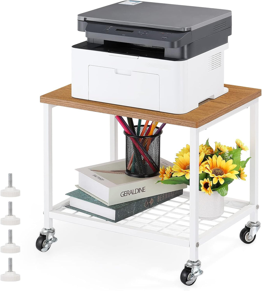 Rustic Brown and Black 2 Tier Printer Stand with Lockable Casters J2291
