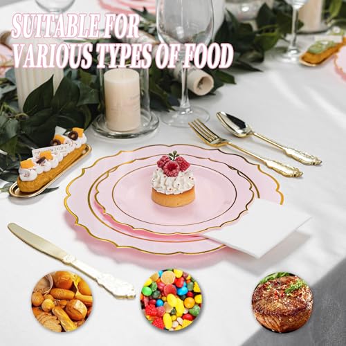 White Plastic Plates and Gold Dinnerware Set for 50 Guests L189