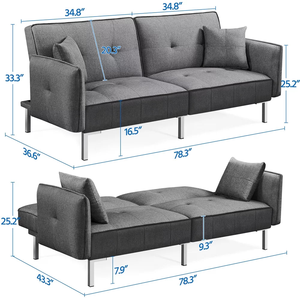 Black Fabric Covered Futon Sofa Bed with Adjustable Backrest E280