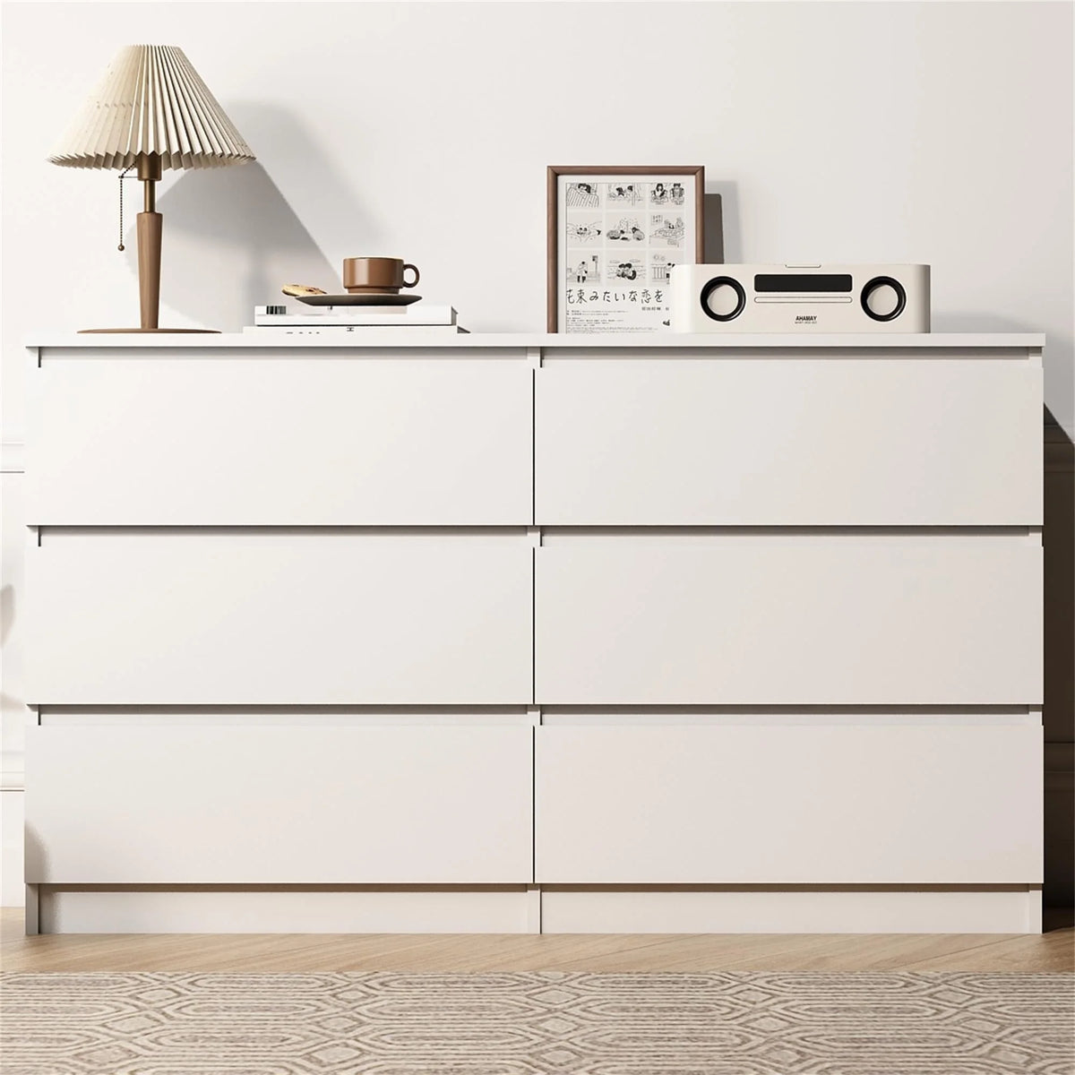White 6 Drawer Dresser with Golden Handle I482