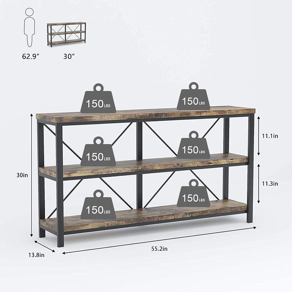 Rustic 3-Tier Console Sofa Table M99050