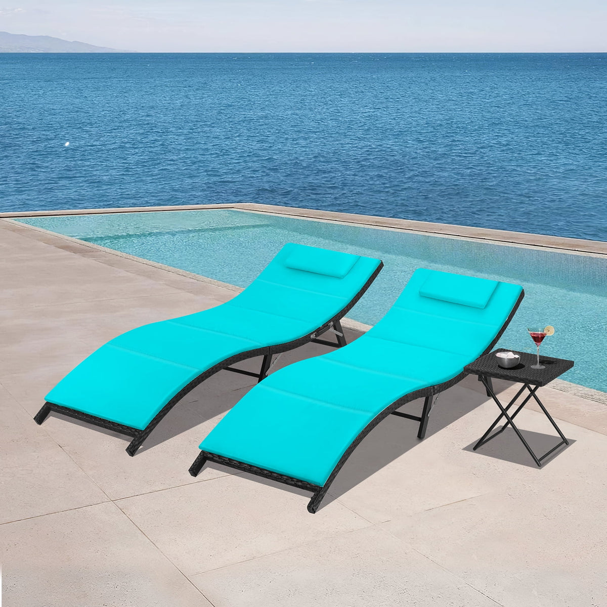 Blue Outdoor Chaise Lounge Chair Set F24232