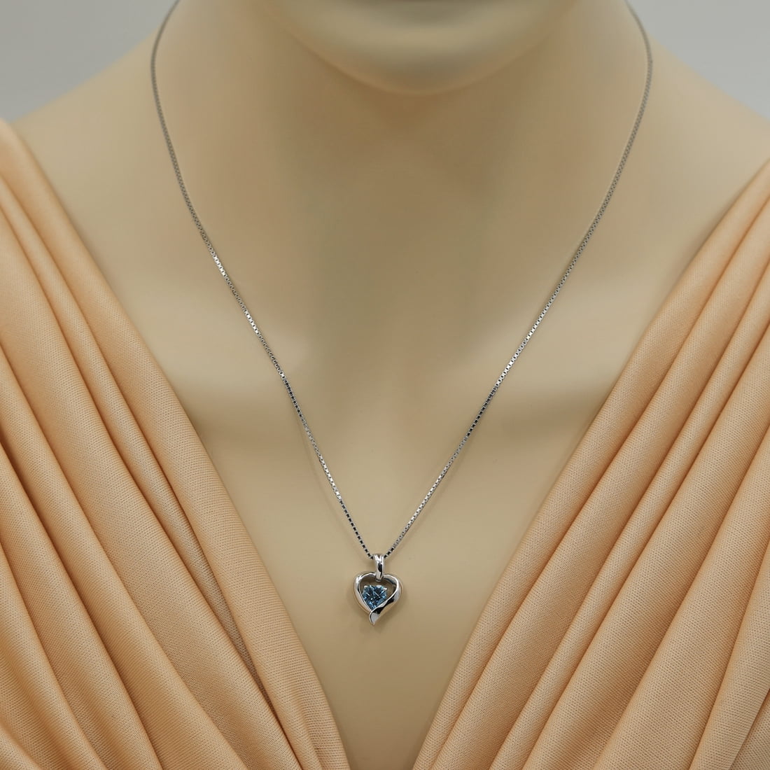 Heart Shape London Blue Topaz Pendant Necklace in Sterling Silver, 18" S85424