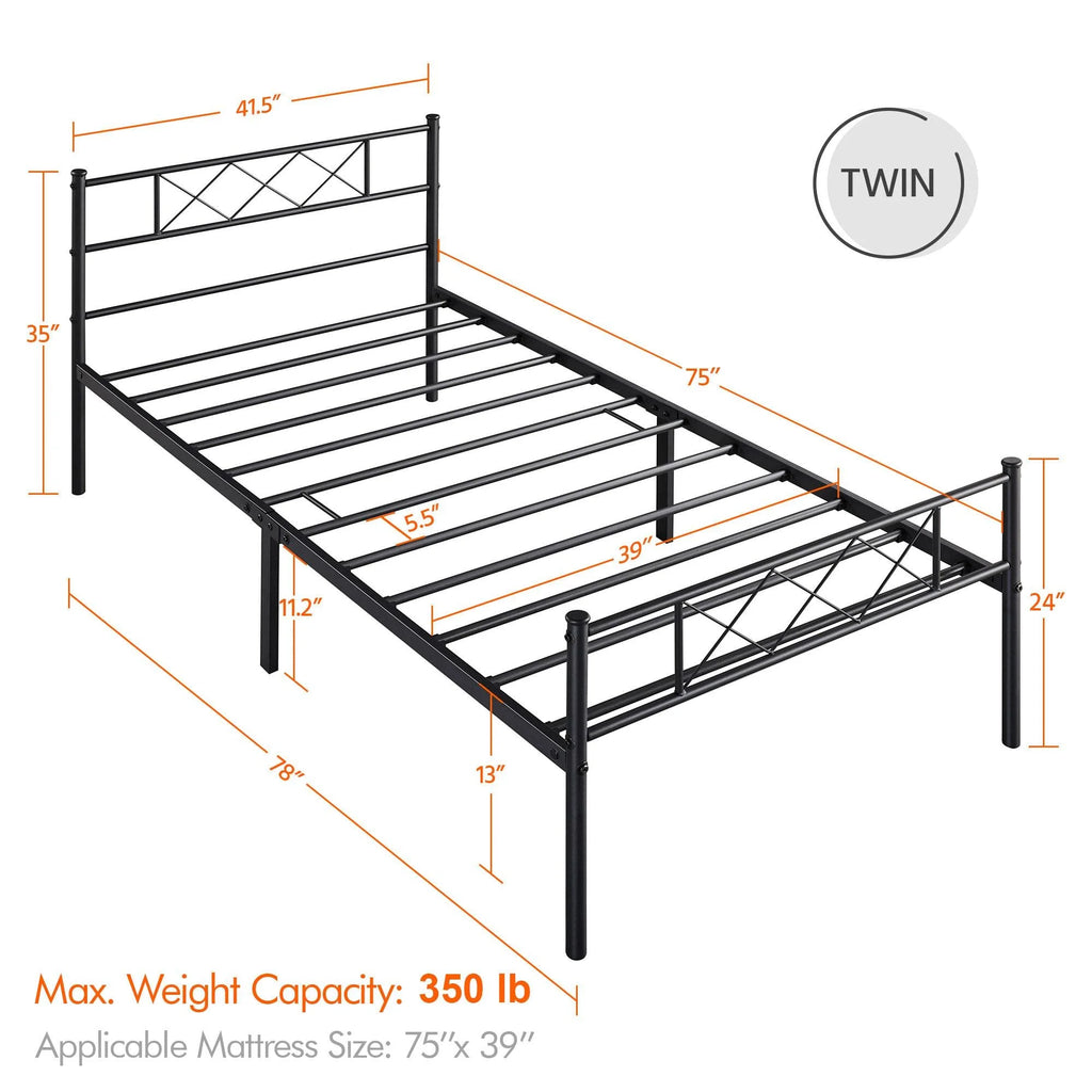 Black Twin Metal Platform Bed Frame with Headboard and Footboard T128