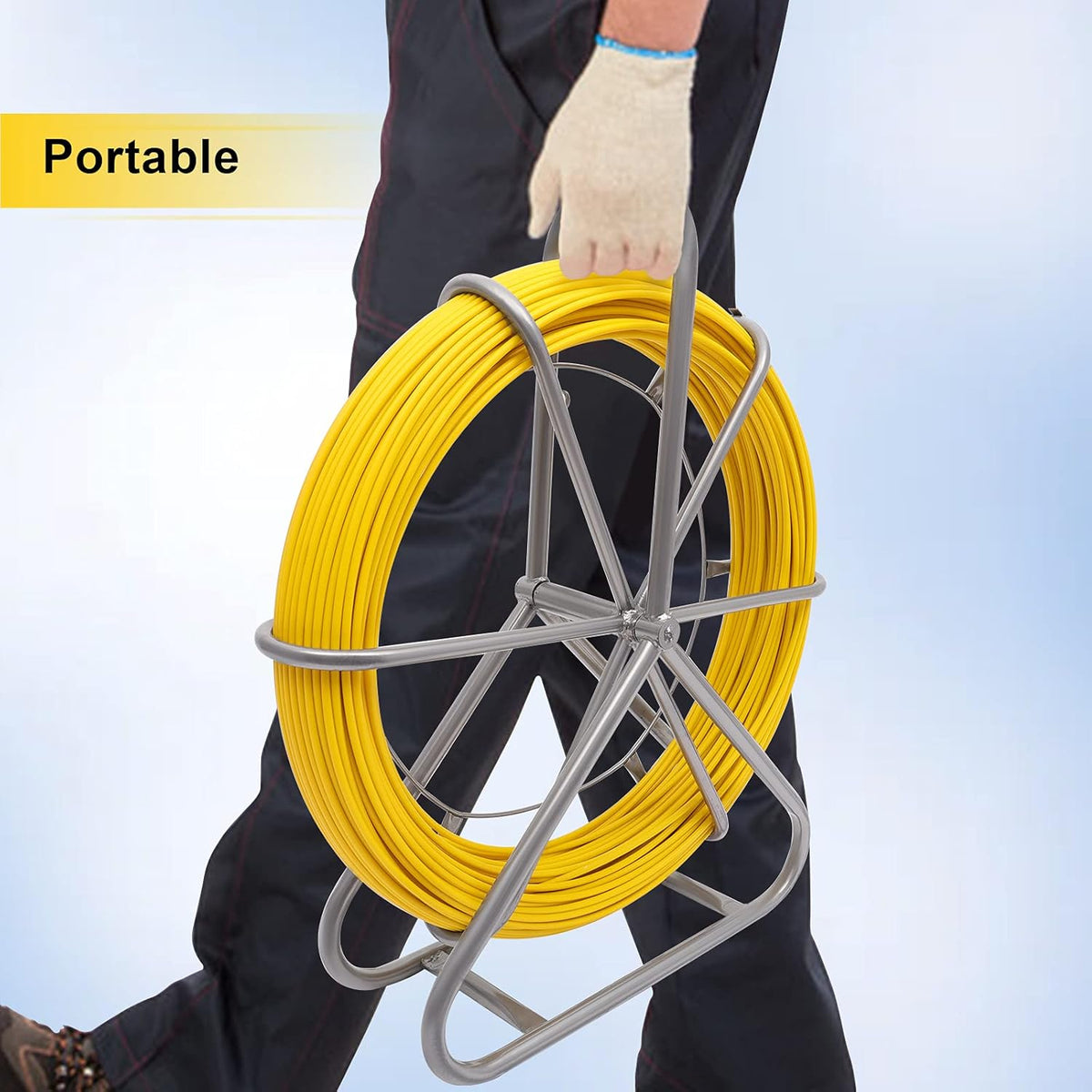 425FT Fiberglass Fish Tape with Wheel Stand H3181